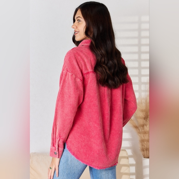 Rousseau Designer Oversized Button Down Washed Corduroy Shacket - Picture 6 of 6